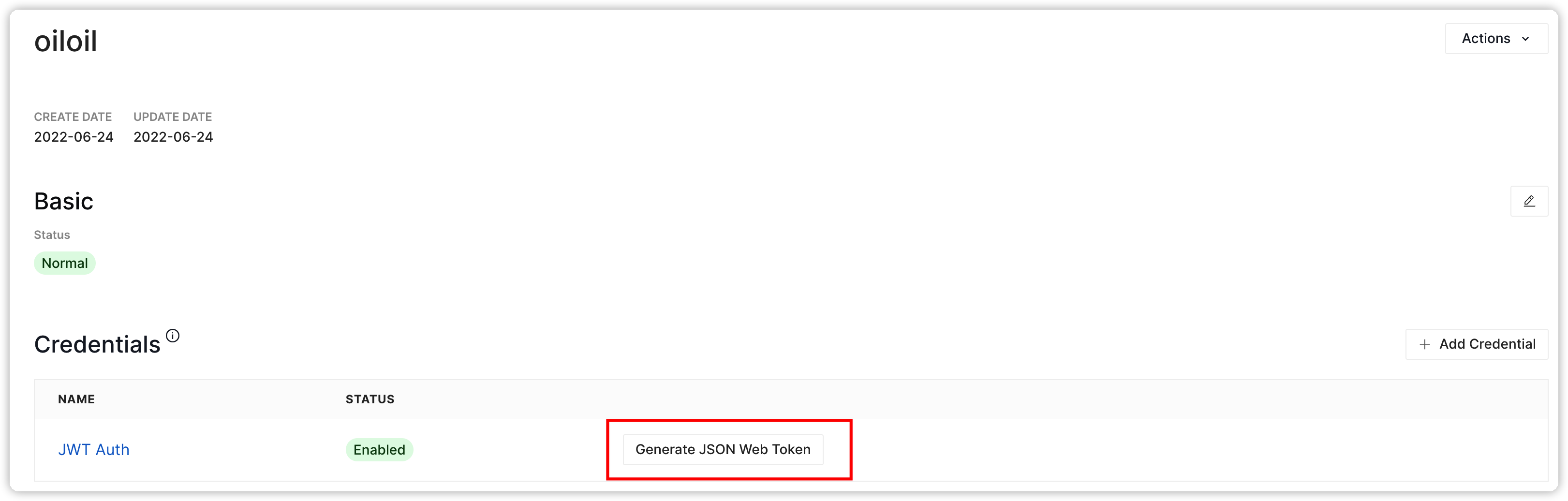 Generate JSON Web Token Button