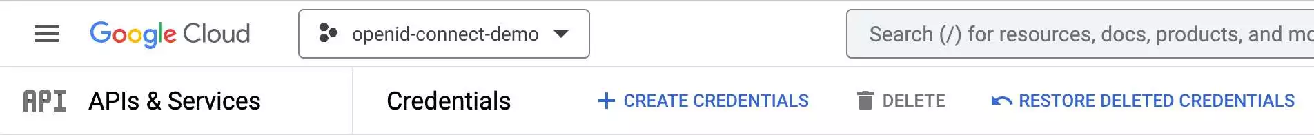 Google Cloud - Create Credentials button