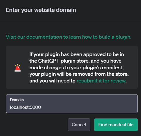Connect the custom plugin to the ChatGPT interface