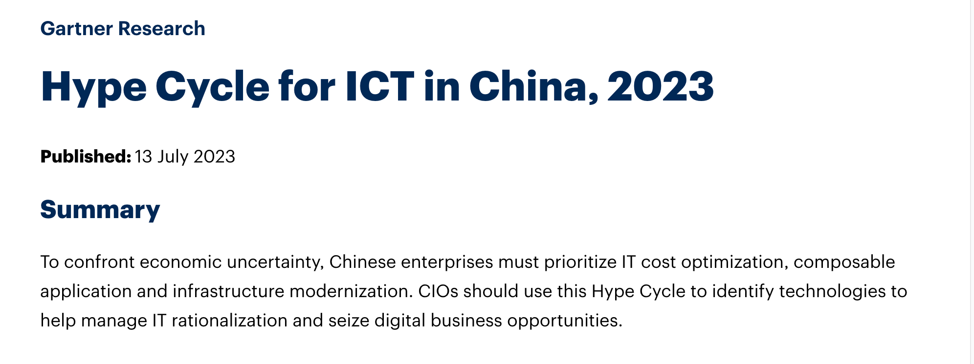Gartner Hype Cycle for ICT in China, 2023