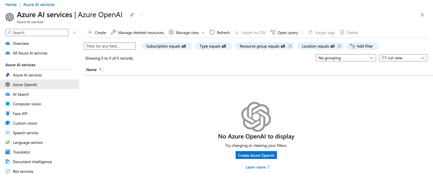 Create Azure OpenAI Service