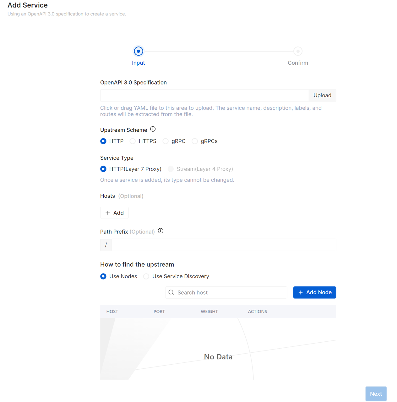 Service Configuration of Importing API